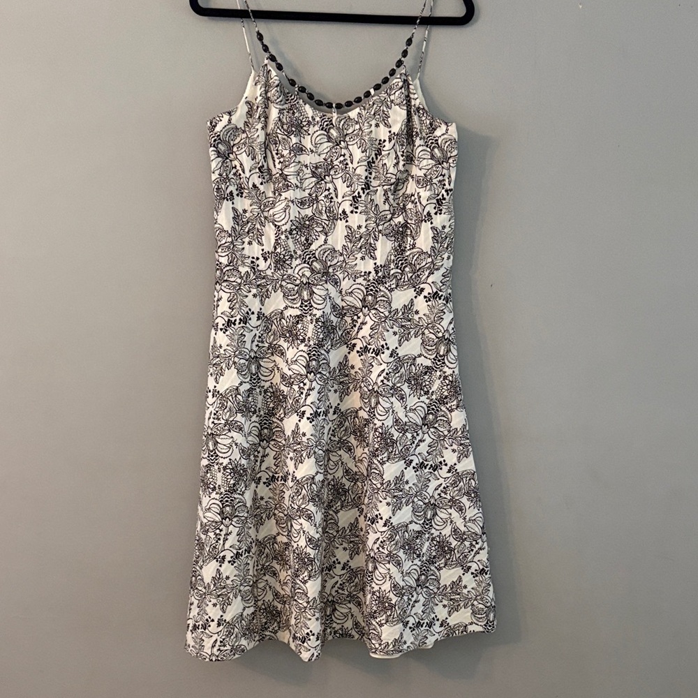 LOFT Black and White Patterned Cotton Dress
